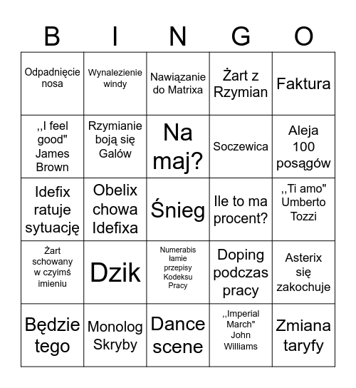Bingo Filmowe Bingo Card