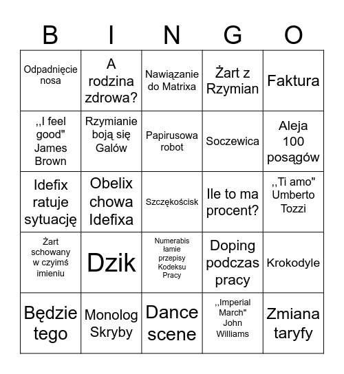Bingo Filmowe Bingo Card