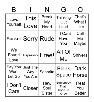Pop Hits! Bingo Card