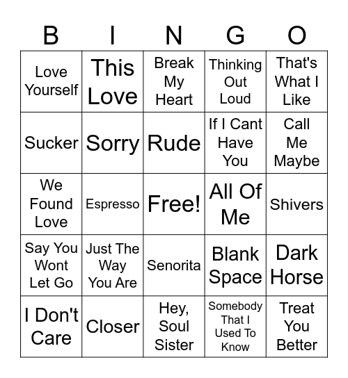 Pop Hits! Bingo Card