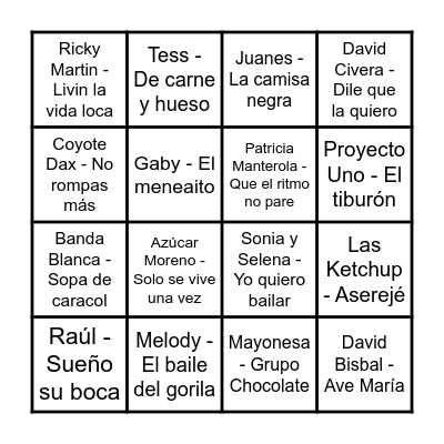 Caribe Mix 2000-2025 Bingo Card