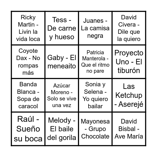 Caribe Mix 2000-2025 Bingo Card