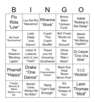 Fun Flight Music Bingo! Bingo Card