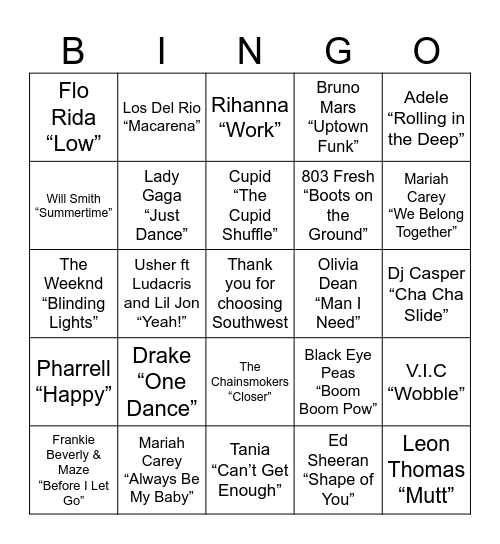 Fun Flight Music Bingo! Bingo Card