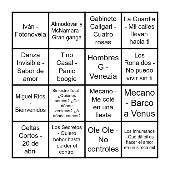 POP-ROCK 80 WARNER Bingo Card