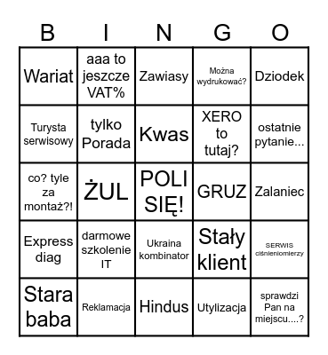Serwisowe Bingo Card