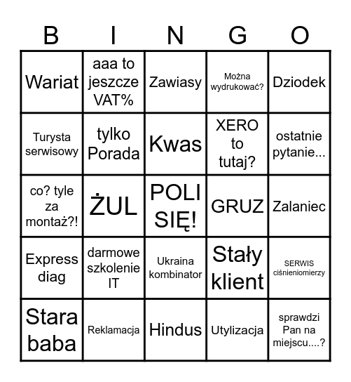 Serwisowe Bingo Card