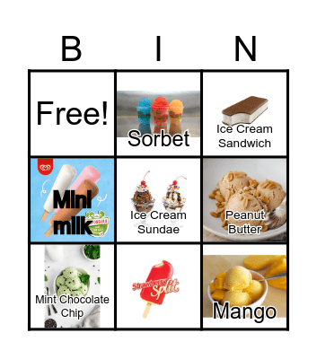 ICE CREAM Bingo Card