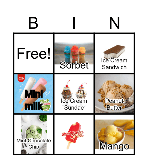 ICE CREAM Bingo Card