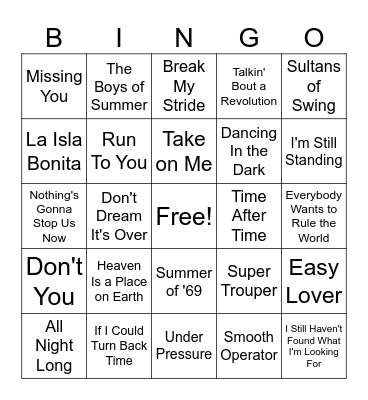 80er Bingo Card
