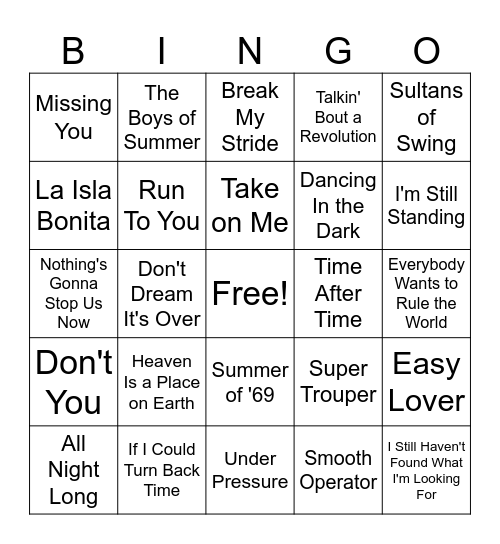80er Bingo Card