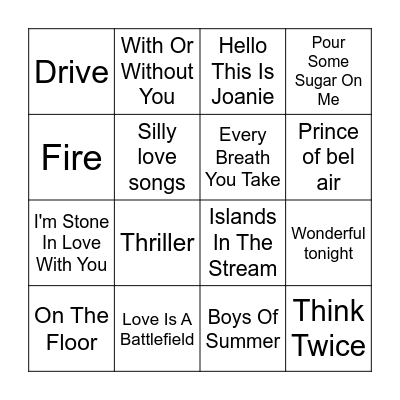 Music Bingo Game 11 Bingo Card