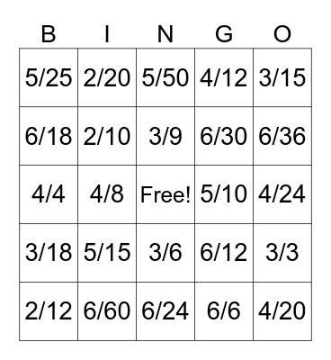 Equivalent Fraction BINGO Card
