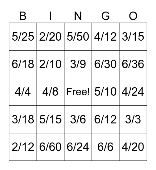 Equivalent Fraction BINGO Card