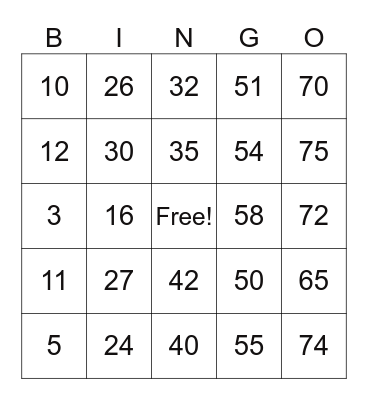 41 Bingo Card