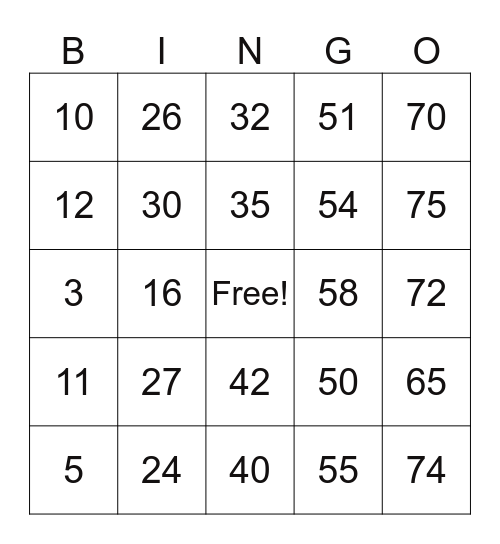 41 Bingo Card
