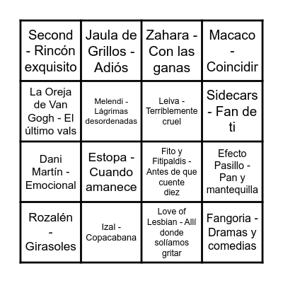 POP-ROCK 2000-10 Warner Bingo Card