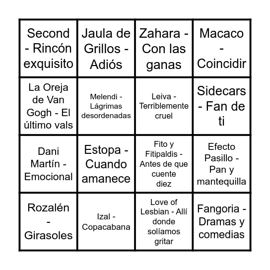 POP-ROCK 2000-10 Warner Bingo Card