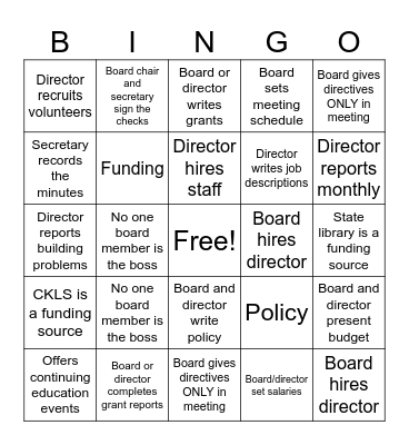 LIBRARY BOARD BINGO Card