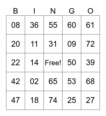 Untitled Bingo Card
