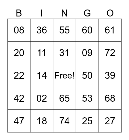 Untitled Bingo Card