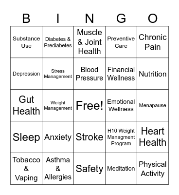 Fall Wellness Challenge Bingo Card