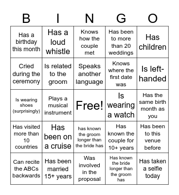 Find the guest who... Bingo Card