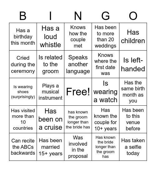 Find the guest who... Bingo Card