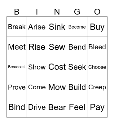 Irregular Verbs Bingo Card