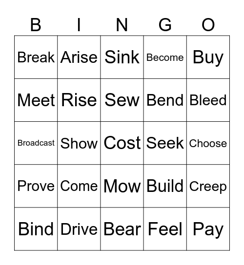 Irregular Verbs Bingo Card