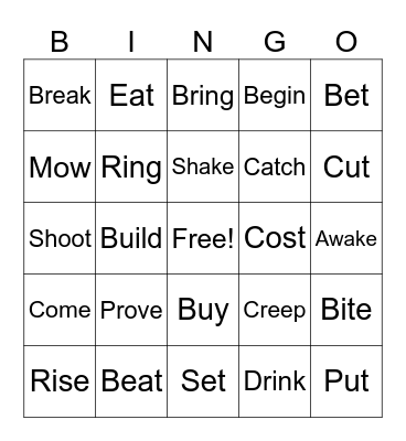 Irregular Verbs Bingo Card
