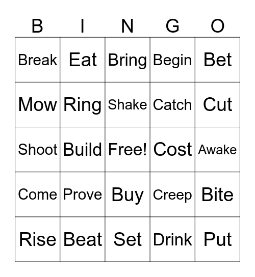 Irregular Verbs Bingo Card