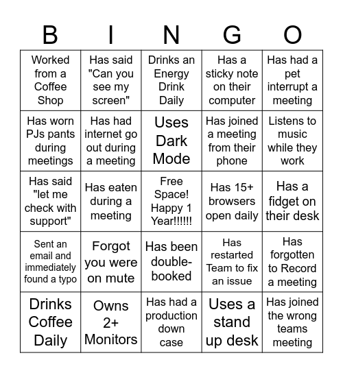 CSM First Annual Bingo Game Bingo Card