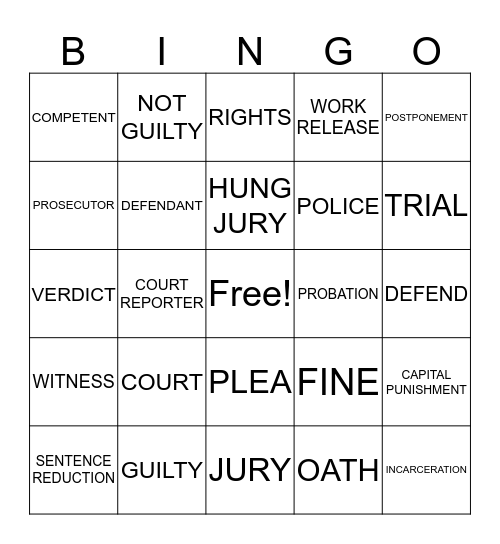 TRIAL COMPETENCY Bingo Card