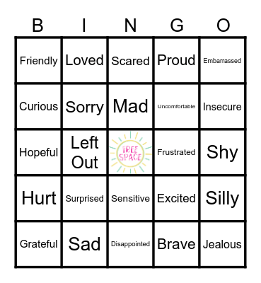 Zones of Regulation Bingo Card
