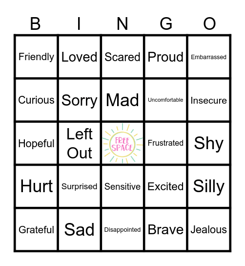 Zones of Regulation Bingo Card