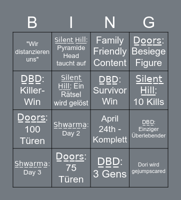 H Bingo Card