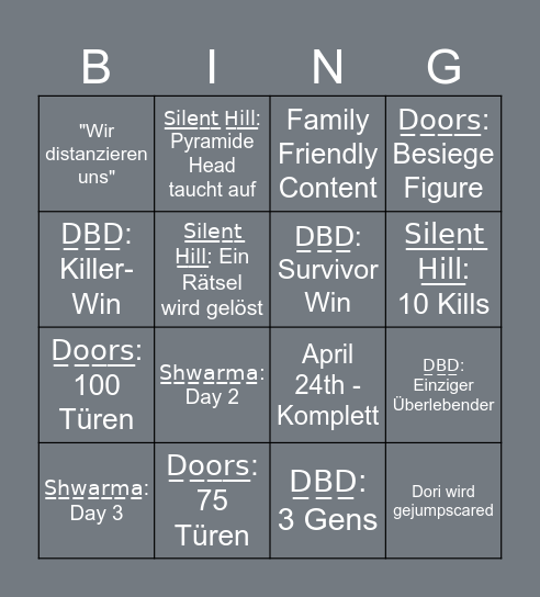H Bingo Card