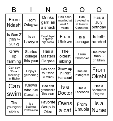 EAF Bingo " Find Someone Who" Bingo Card