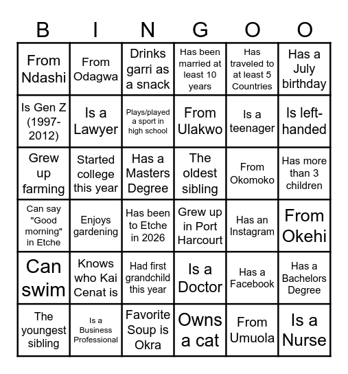 EAF Bingo " Find Someone Who" Bingo Card