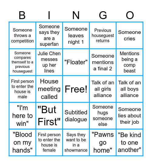 Big Brother Bingo Card