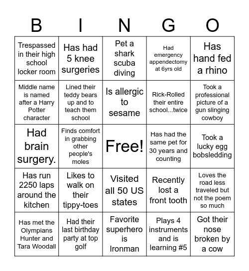 Find Someone Who Bingo Card