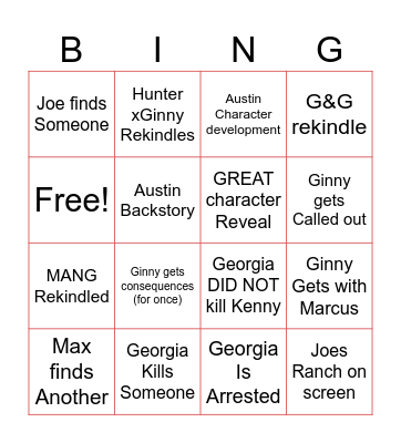 GINNY & GEORGIA Bingo Card