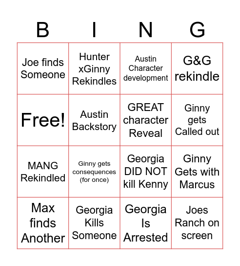 GINNY & GEORGIA Bingo Card