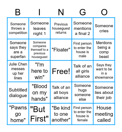 Big Brother Bingo Card