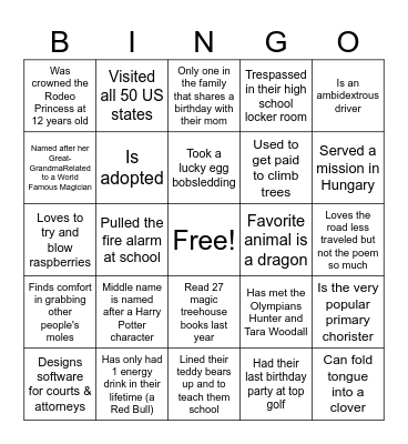Find Someone Who Bingo Card
