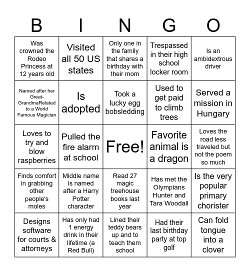 Find Someone Who Bingo Card