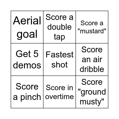 Rocket League Bingo Card