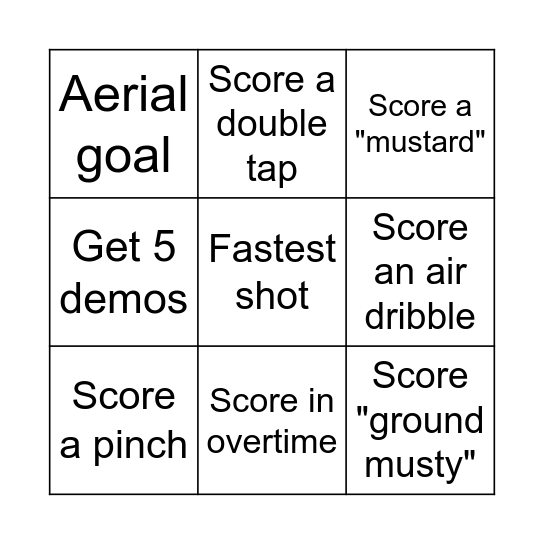 Rocket League Bingo Card