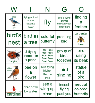 Things with Wings WINGO Bingo Card